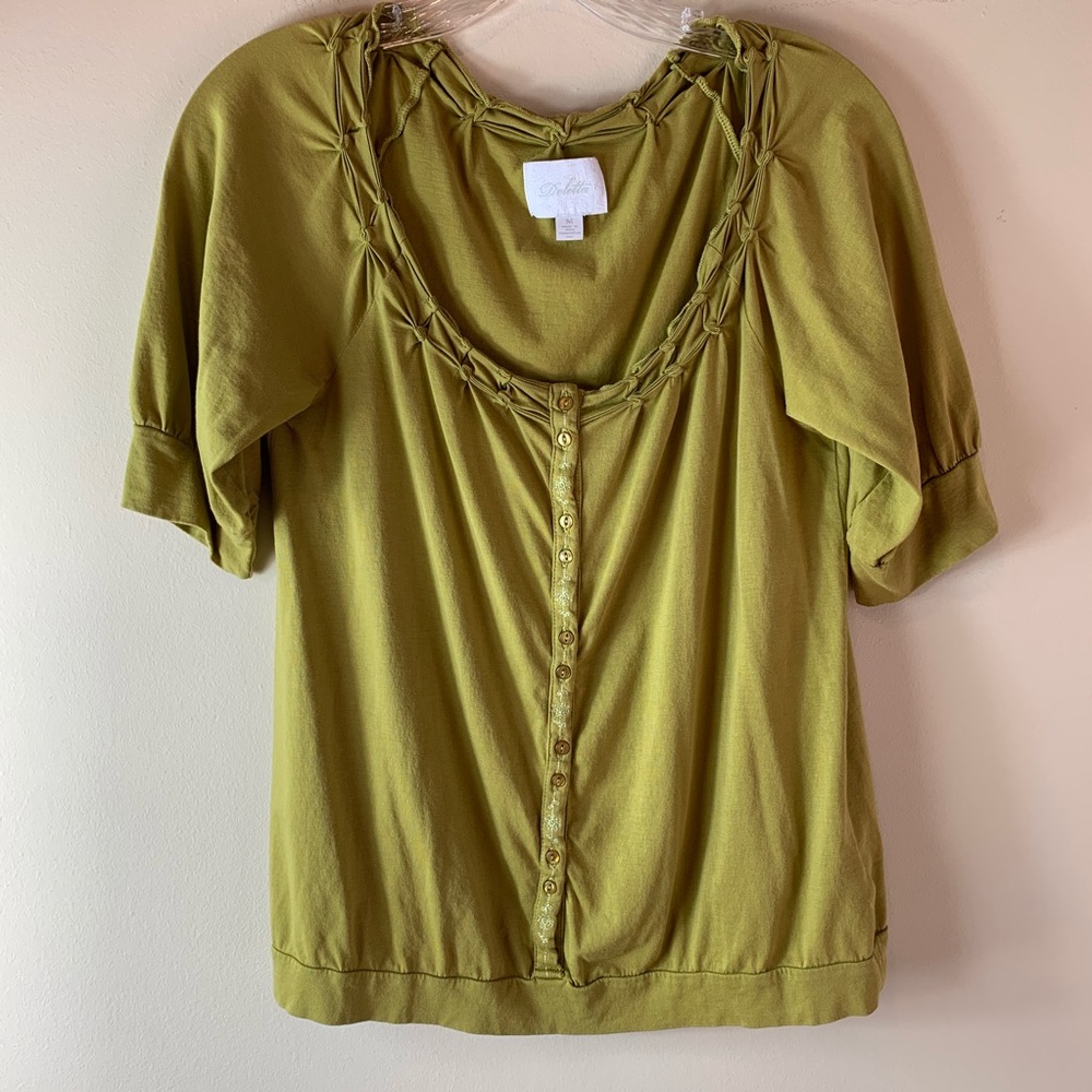 Anthropologie Deletta Moss Green Button Front Top